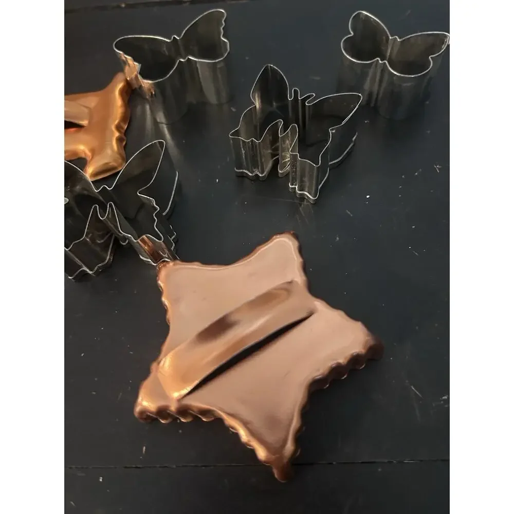 Vintage Metal Cookie Cutters Lot of 6 Butterfly Dog Bell Unbranded
